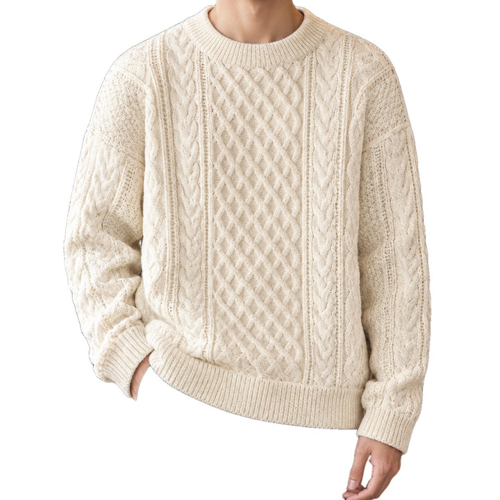 Relaxed Cotton Blend Cable Knit Sweater Set of 2 on white