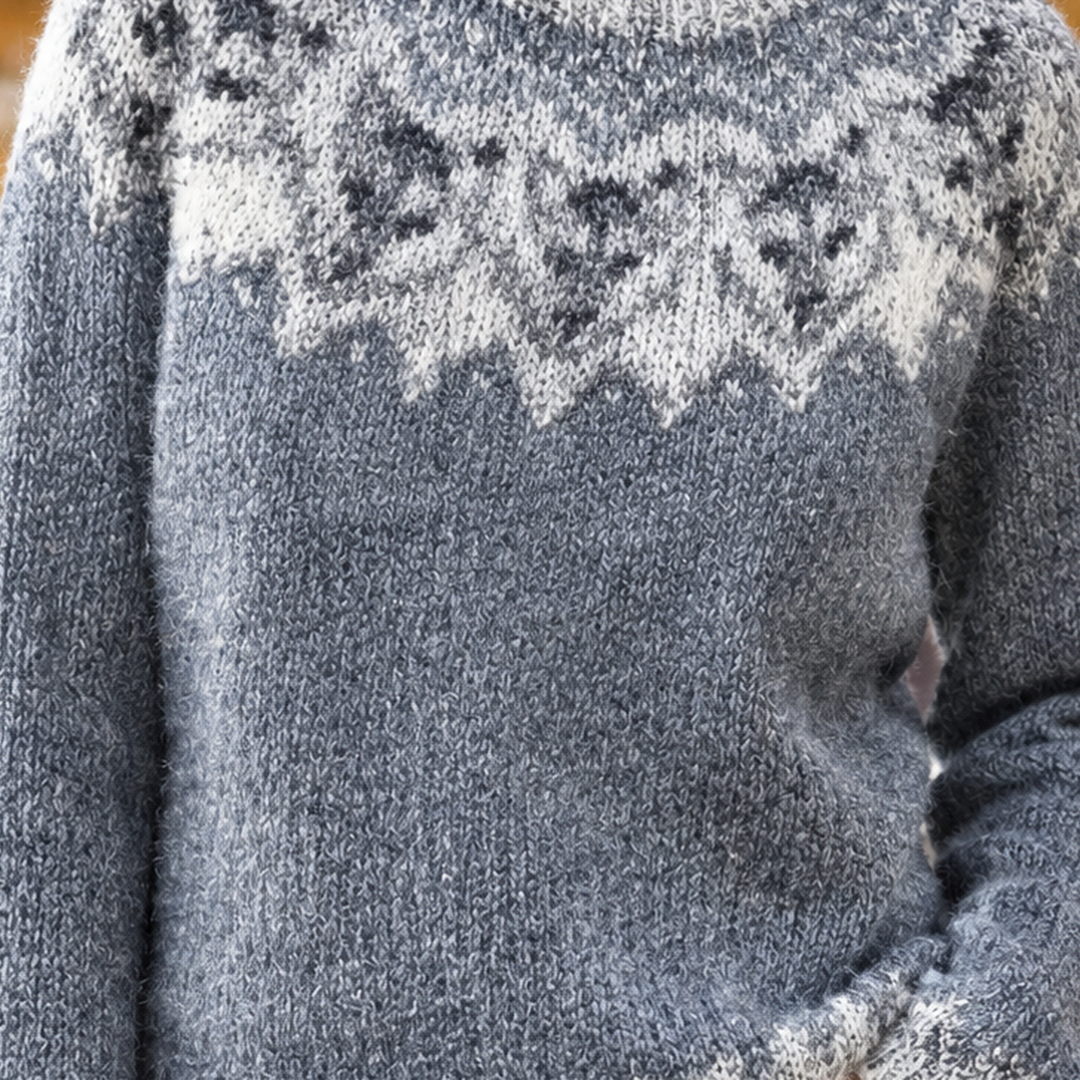 Relaxed Fair Isle Knit Crew Neck Sweater Gray 2