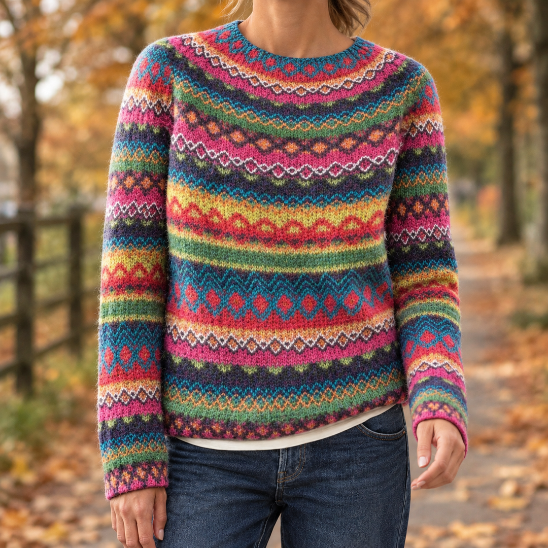 Relaxed Fair Isle Knit Crew Neck Sweater Multicolor 1