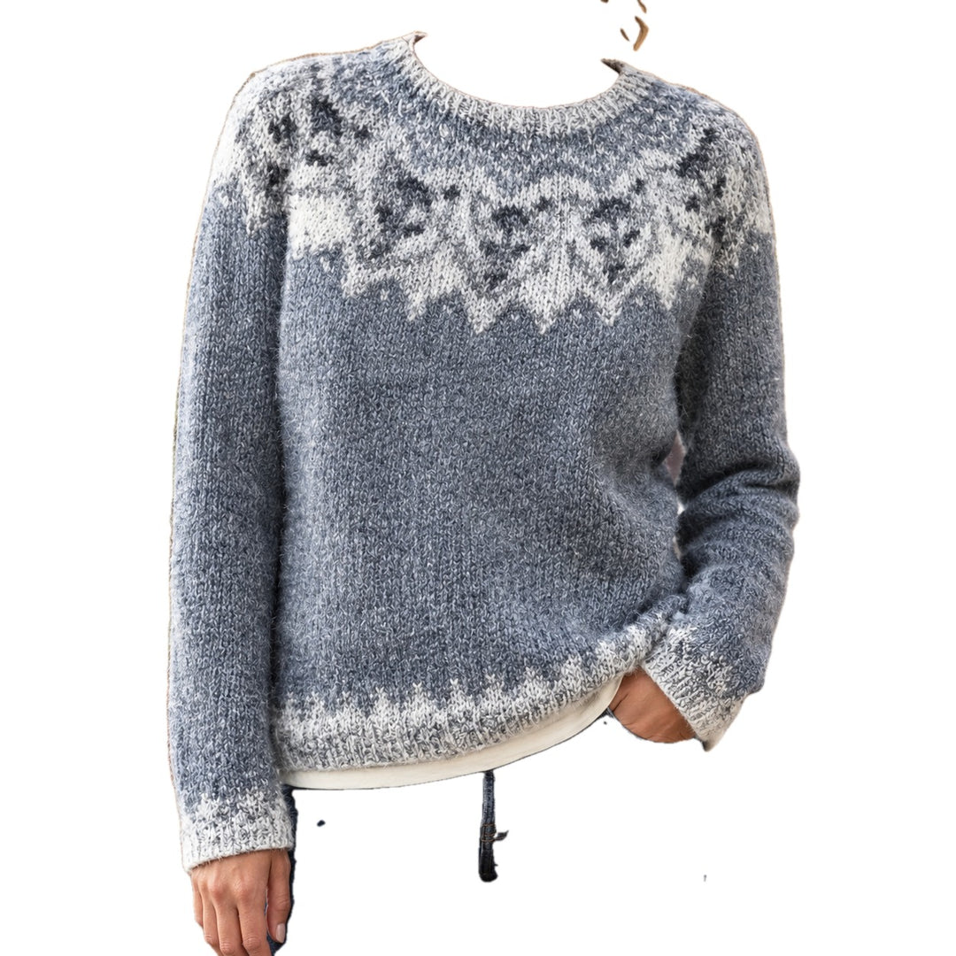 Relaxed Fair Isle Knit Crew Neck Sweater on white