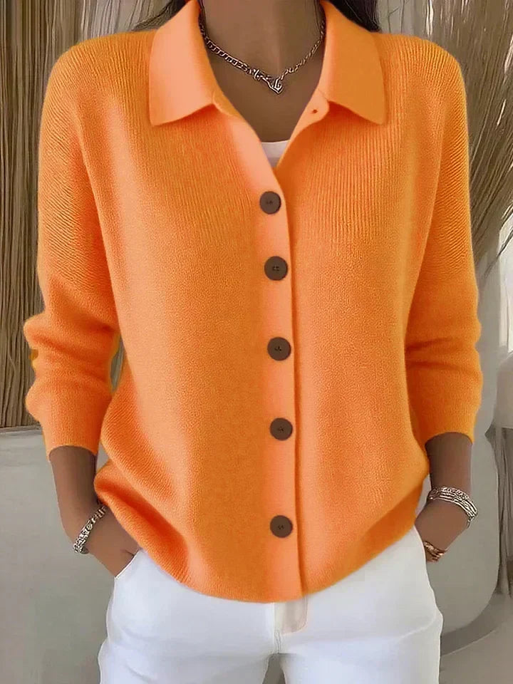 Relaxed Fit Collared Button Front Knit Cardigan Orange 1