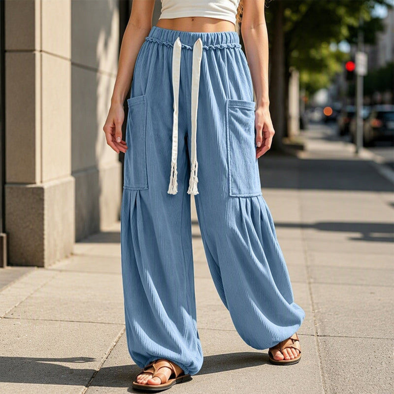 Relaxed Fit Corduroy Cargo Pants Drawstring Waist Mauve 2