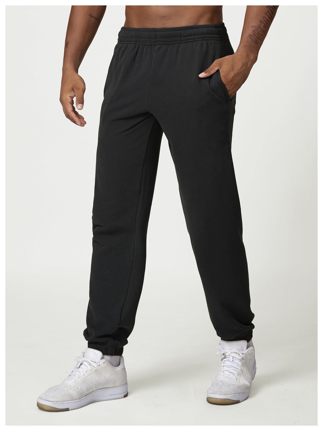Relaxed Fit Cotton Blend Jogger Sweatpants Drawstring Black 2