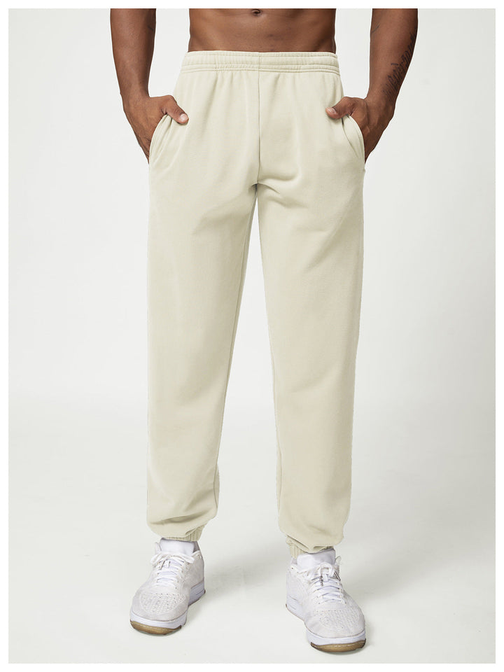 Relaxed Fit Cotton Blend Jogger Sweatpants Drawstring Cream 2