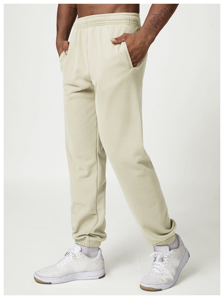 Relaxed Fit Cotton Blend Jogger Sweatpants Drawstring Cream 3