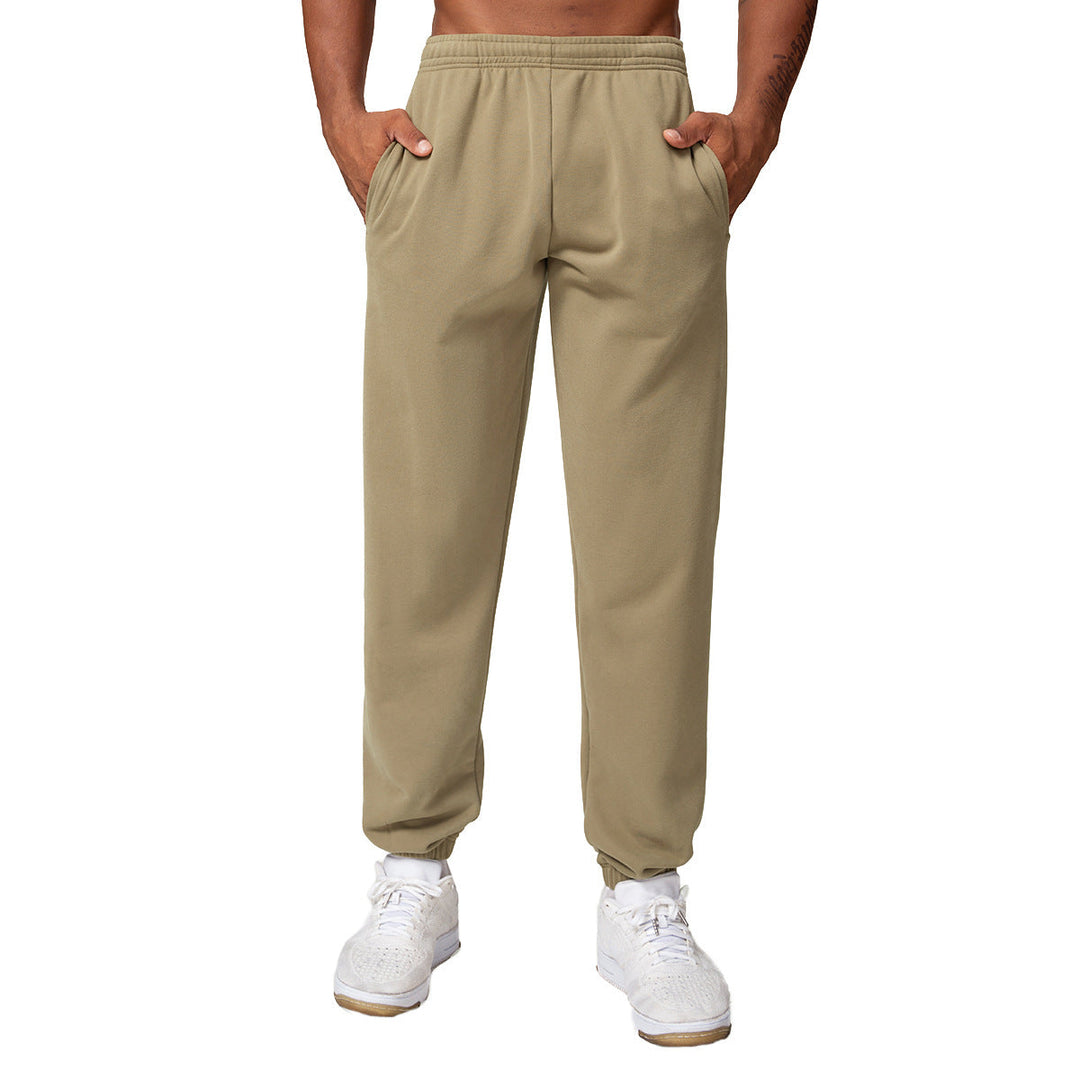 Relaxed Fit Cotton Blend Jogger Sweatpants Drawstring Khaki 2