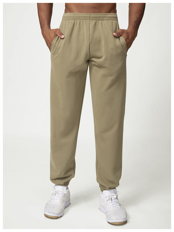 Relaxed Fit Cotton Blend Jogger Sweatpants Drawstring Khaki 3