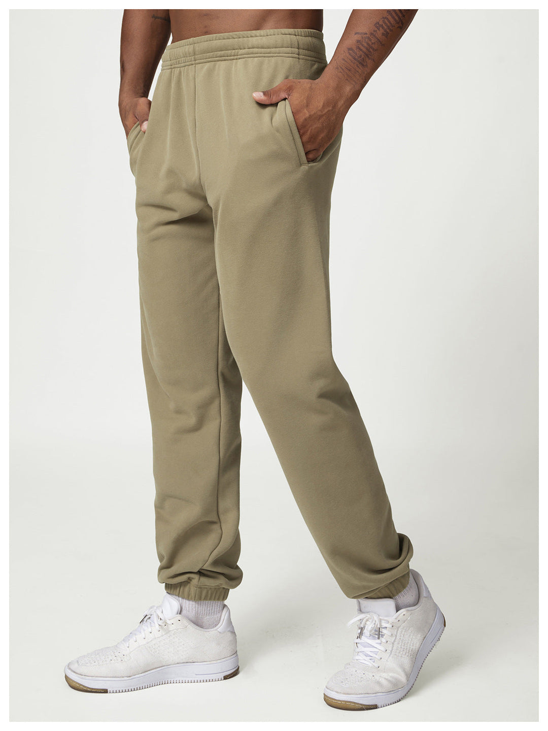 Relaxed Fit Cotton Blend Jogger Sweatpants Drawstring Khaki 4