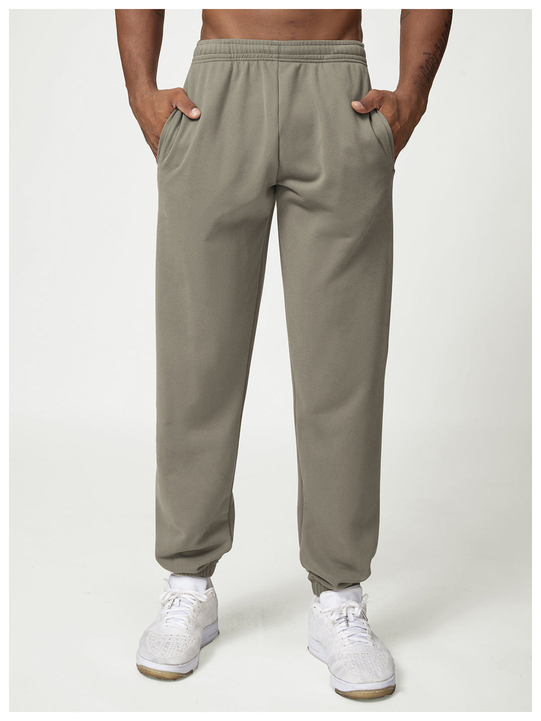 Relaxed Fit Cotton Blend Jogger Sweatpants Drawstring Olive Gray 2