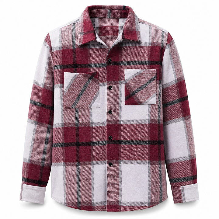 Relaxed Fit Cotton Flannel Plaid Shirt Two Chest Pockets Red Plaid 1
