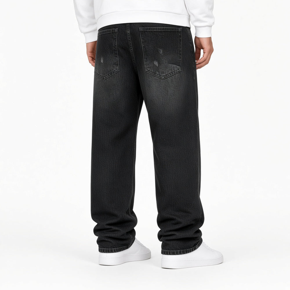 Relaxed Fit Distressed Wide Leg Jeans Black Black 2