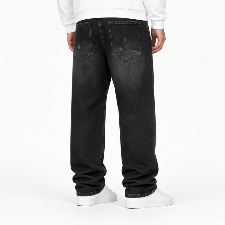 Relaxed Fit Distressed Wide Leg Jeans Black Black 2