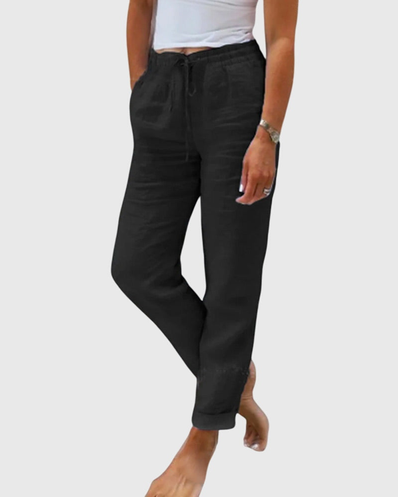 Relaxed Fit Elastic Waist Drawstring Straight Leg Pants Black 1