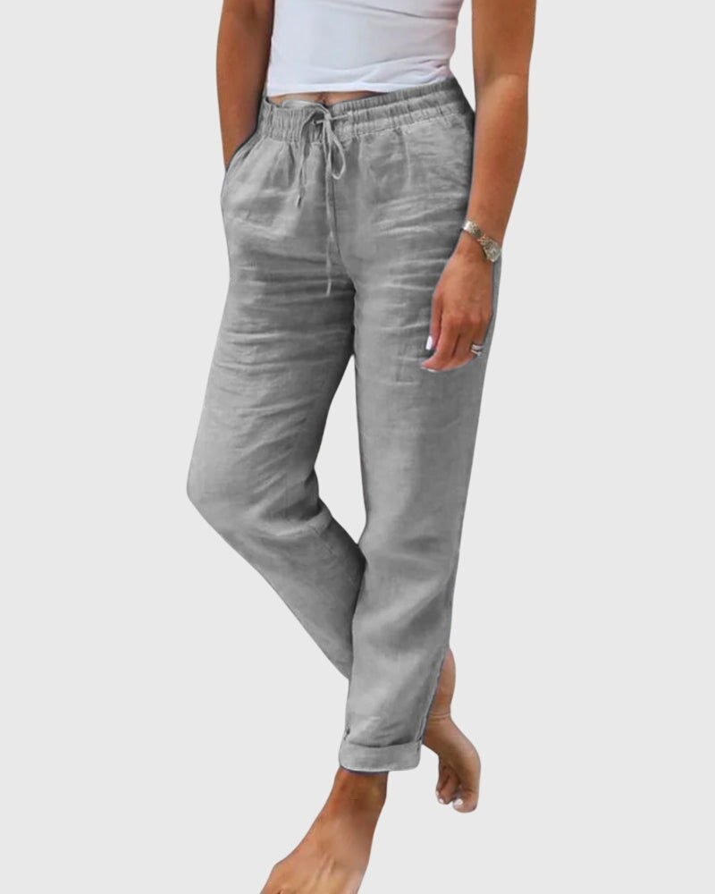 Relaxed Fit Elastic Waist Drawstring Straight Leg Pants Gray 1