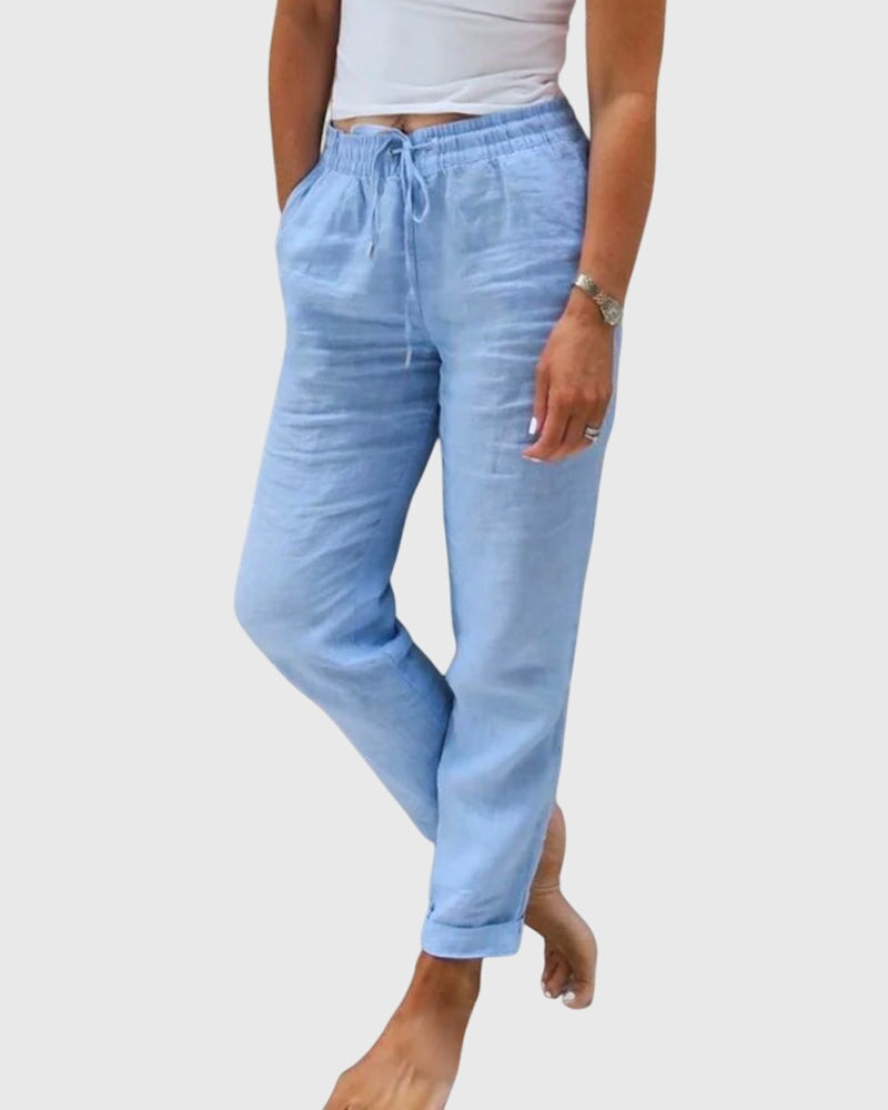 Relaxed Fit Elastic Waist Drawstring Straight Leg Pants Light Blue 1