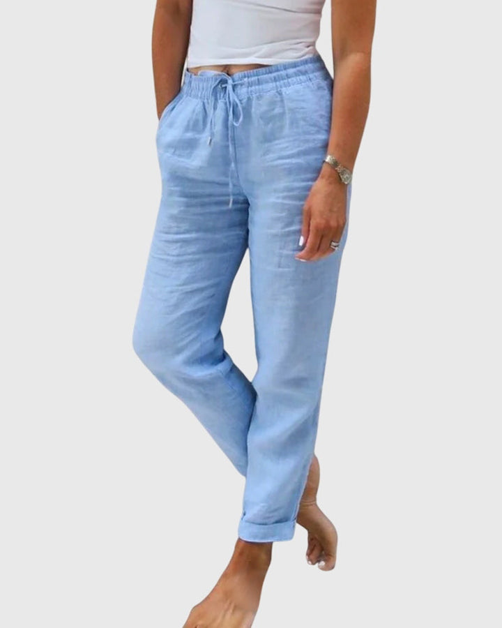 Relaxed Fit Elastic Waist Drawstring Straight Leg Pants Light Blue 1