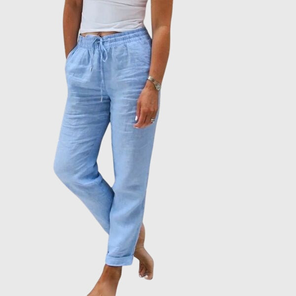 Relaxed Fit Elastic Waist Drawstring Straight Leg Pants Light Blue 2