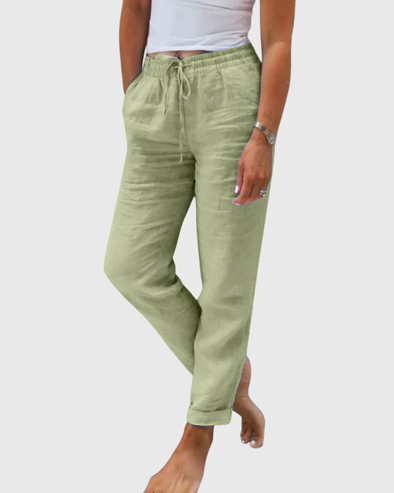 Relaxed Fit Elastic Waist Drawstring Straight Leg Pants Sage Green 1