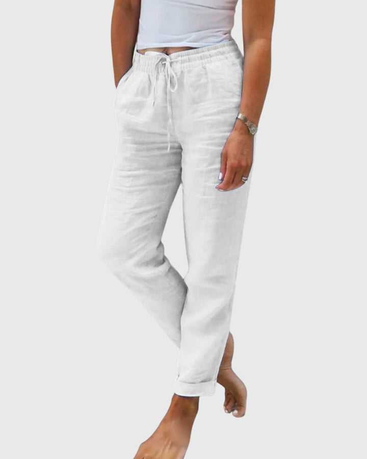 Relaxed Fit Elastic Waist Drawstring Straight Leg Pants White 1