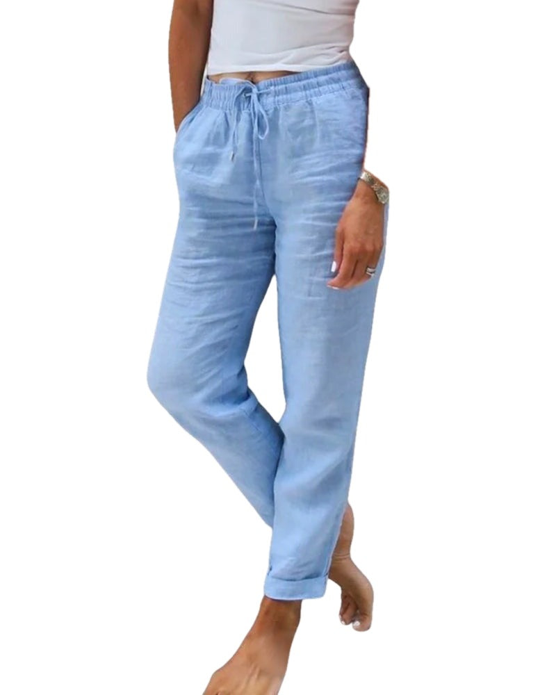Relaxed Fit Elastic Waist Drawstring Straight Leg Pants on white