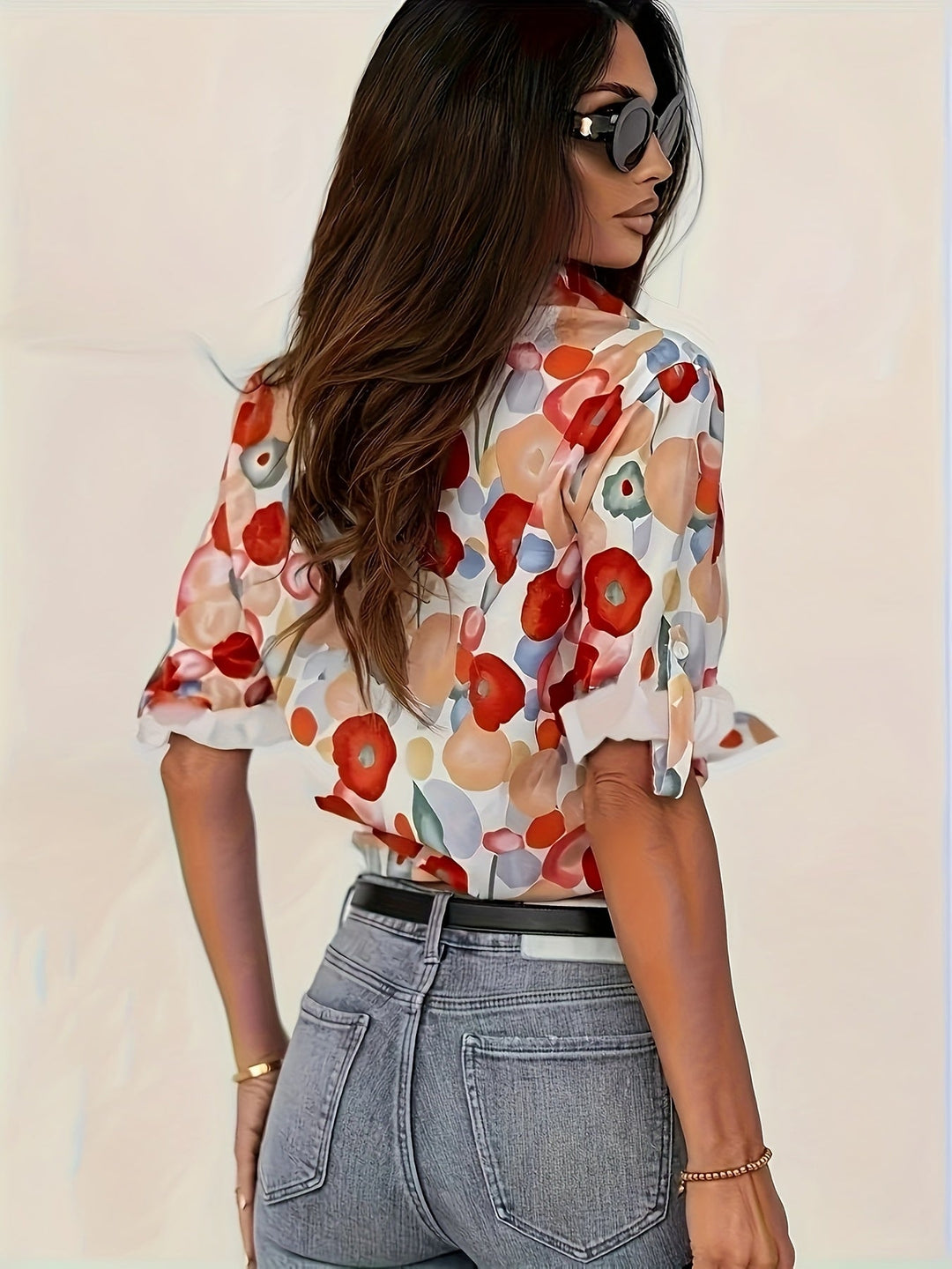 Relaxed Fit Floral Print Long Sleeve Shirt Red Floral 3