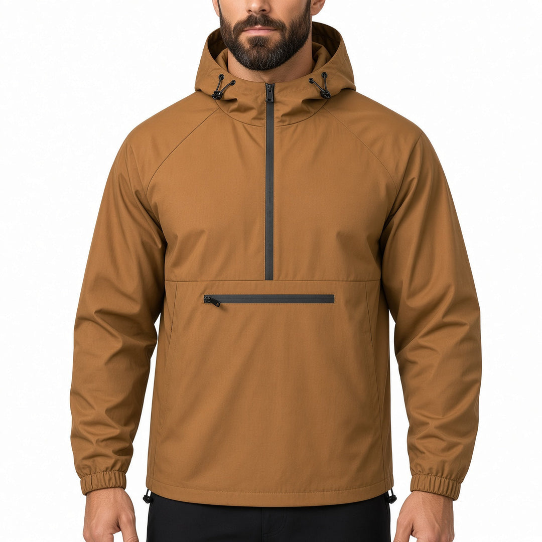 Relaxed Fit Half Zip Hooded Anorak Windbreaker Brown 1