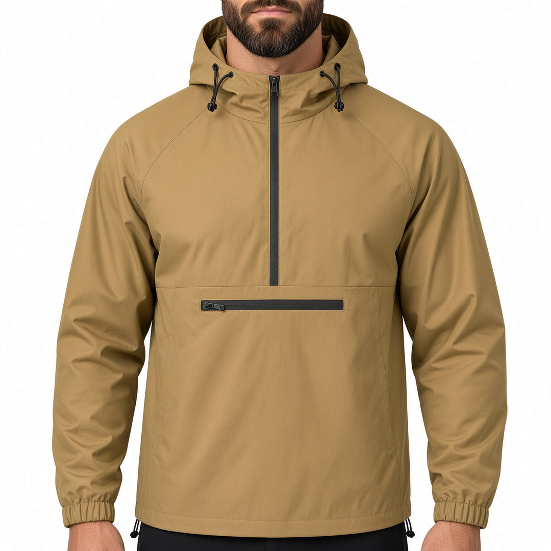 Relaxed Fit Half Zip Hooded Anorak Windbreaker Khaki 1