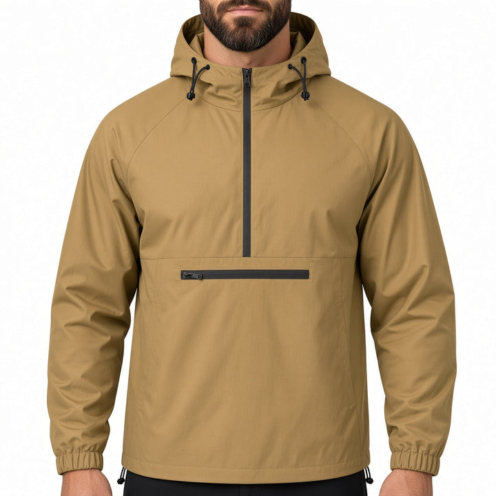 Relaxed Fit Half Zip Hooded Anorak Windbreaker Khaki 1