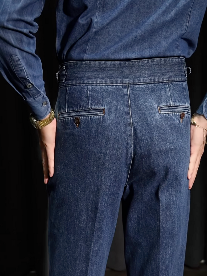 Relaxed Fit High Waist Pleated Straight Leg Jeans Blue 6