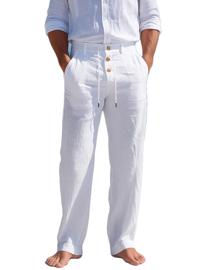 Relaxed Fit Linen Blend Drawstring Straight Leg Pants on white