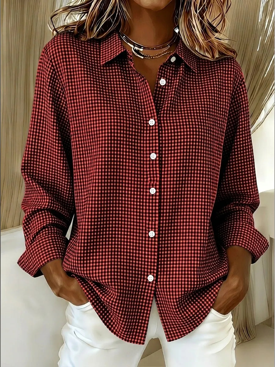 Relaxed Fit Linen Cotton Gingham Long Sleeve Button Down Shirt Burgundy 1