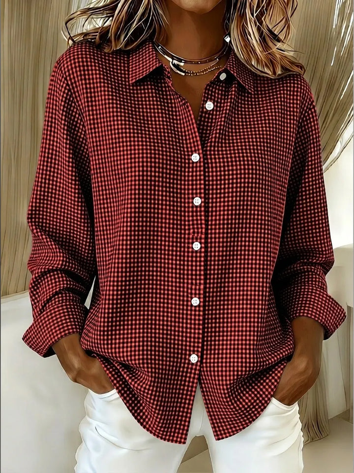 Relaxed Fit Linen Cotton Gingham Long Sleeve Button Down Shirt Burgundy 1