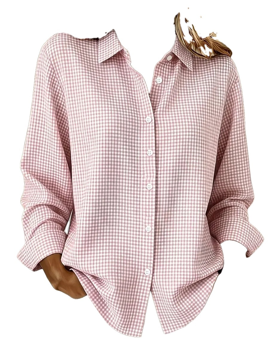 Relaxed Fit Linen Cotton Gingham Long Sleeve Button Down Shirt on white