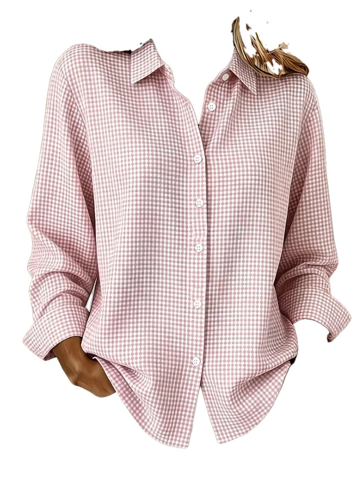 Relaxed Fit Linen Cotton Gingham Long Sleeve Button Down Shirt on white