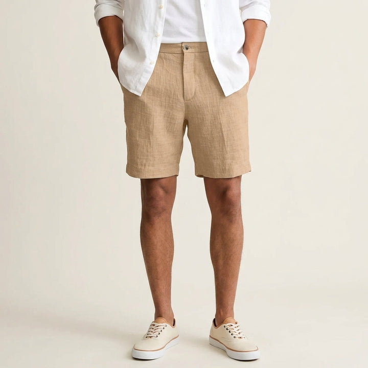 Relaxed Fit Linen Flat Front Shorts Set of 2 Beige 1