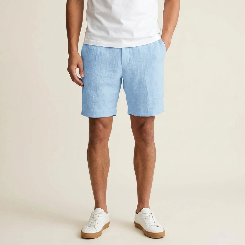 Relaxed Fit Linen Flat Front Shorts Set of 2 Light Blue 1