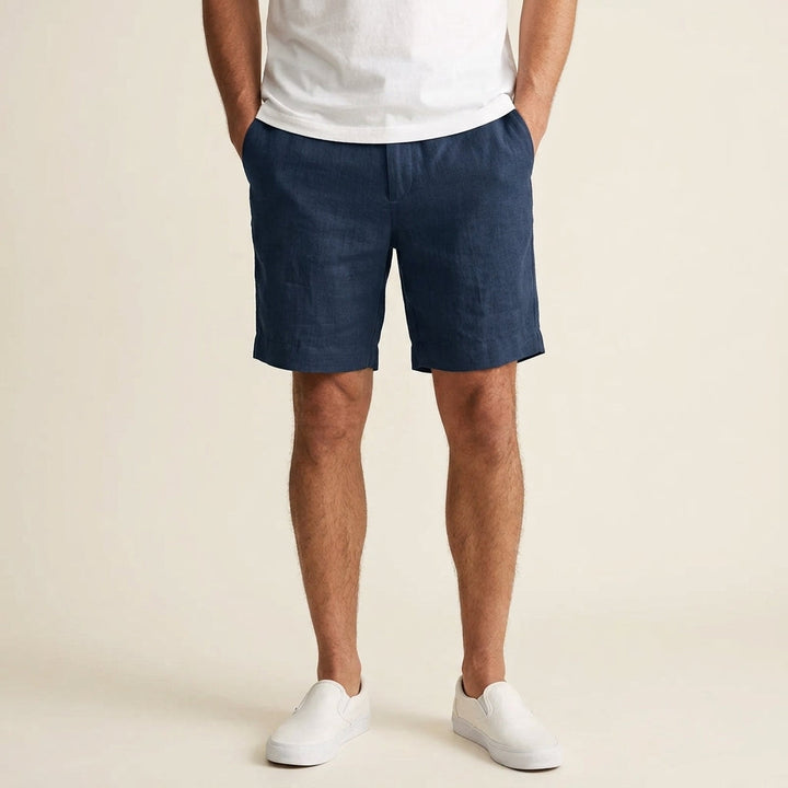 Relaxed Fit Linen Flat Front Shorts Set of 2 Navy 1