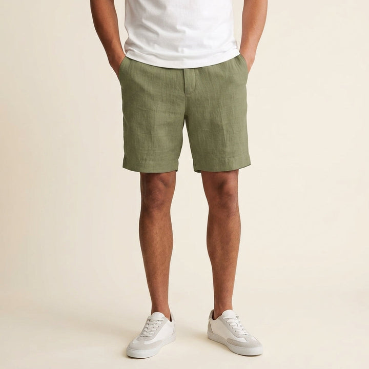 Relaxed Fit Linen Flat Front Shorts Set of 2 Olive 1
