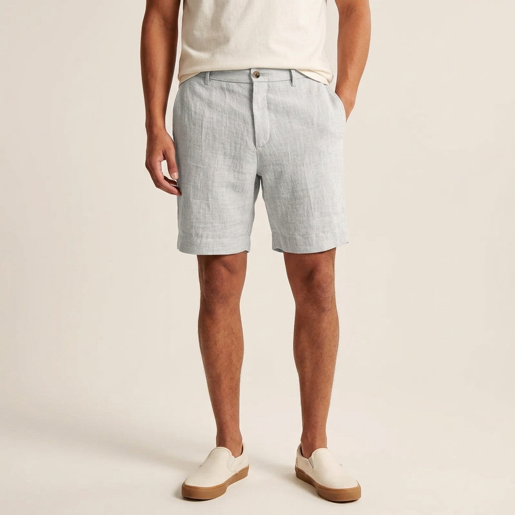 Relaxed Fit Linen Flat Front Shorts Set of 2 White 1