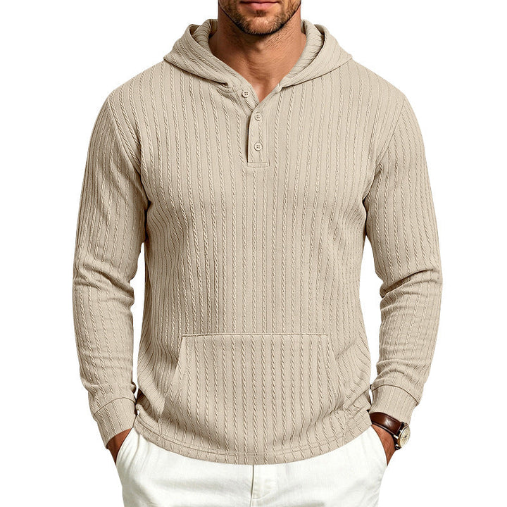Relaxed Fit Ribbed Hooded Henley Long Sleeve Shirt Khaki 1