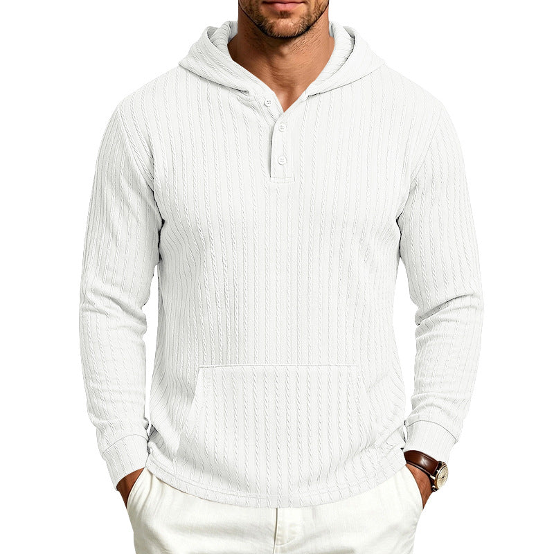 Relaxed Fit Ribbed Hooded Henley Long Sleeve Shirt White 1