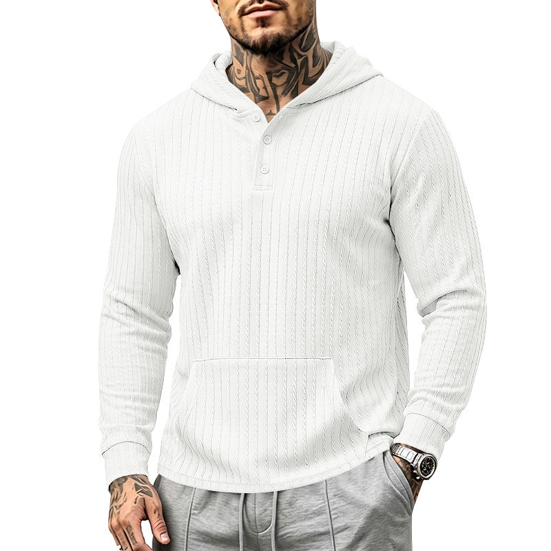 Relaxed Fit Ribbed Hooded Henley Long Sleeve Shirt White 2