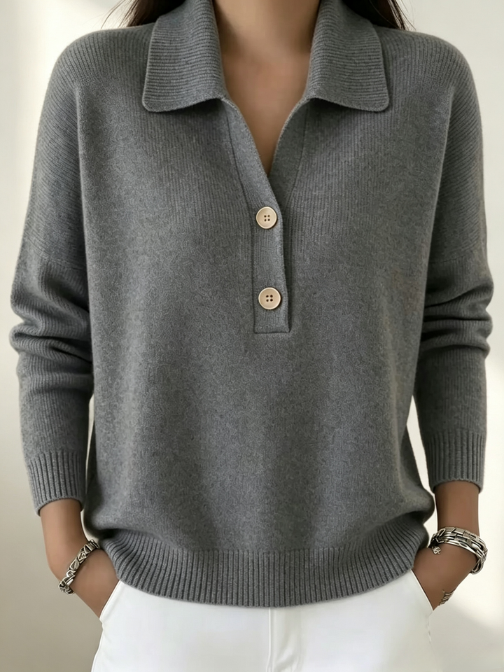 Relaxed Fit Soft Knit Polo Collar Sweater Gray 1