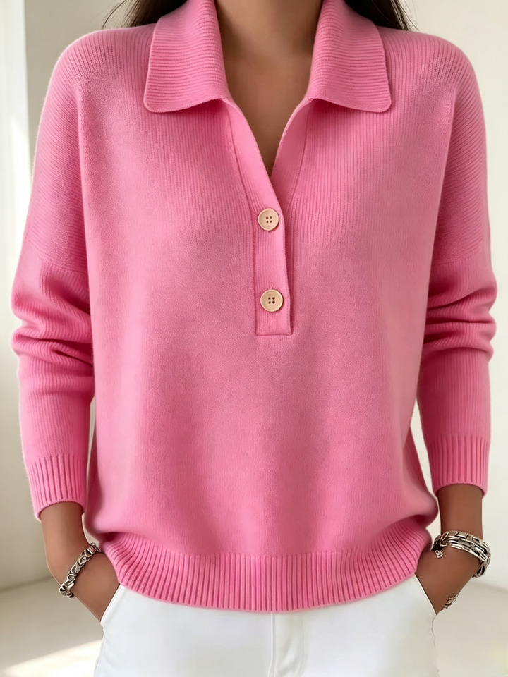 Relaxed Fit Soft Knit Polo Collar Sweater Hot Pink 1