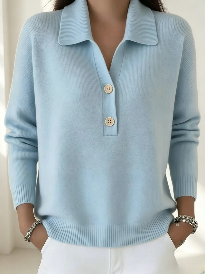 Relaxed Fit Soft Knit Polo Collar Sweater Light Blue 1