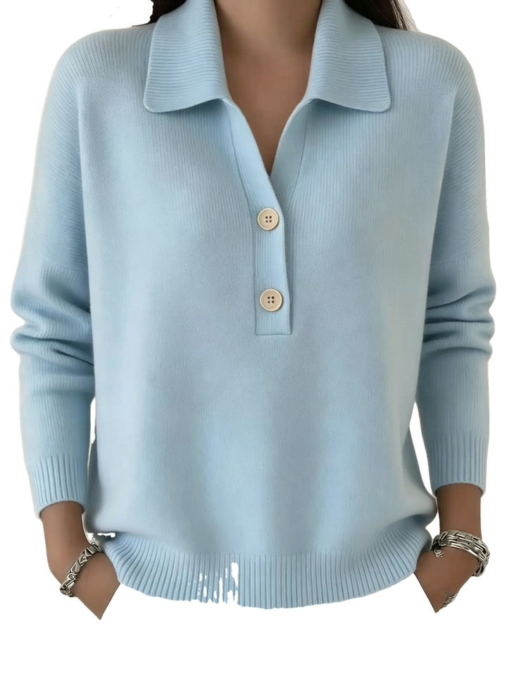 Relaxed Fit Soft Knit Polo Collar Sweater on white