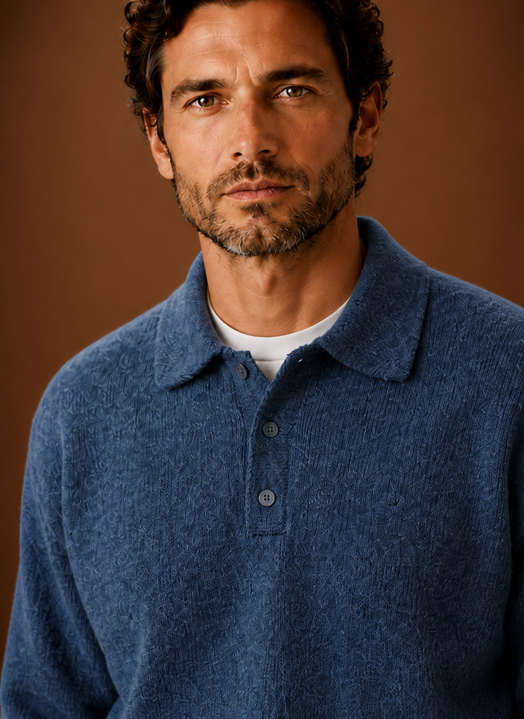 Relaxed Fit Textured Knit Polo Sweater Set of 2 Blue 2