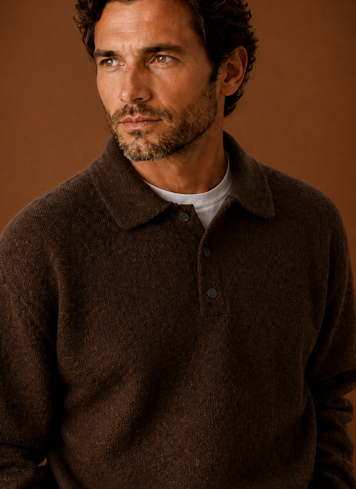 Relaxed Fit Textured Knit Polo Sweater Set of 2 Dark Brown 2
