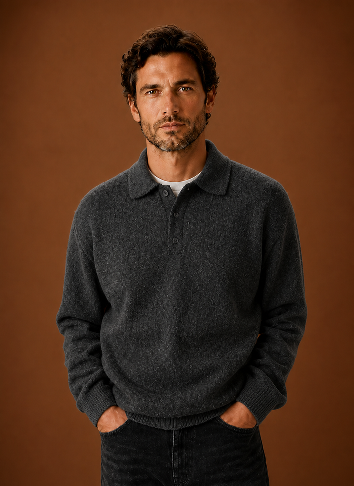 Relaxed Fit Textured Knit Polo Sweater Set of 2 Dark Gray 1