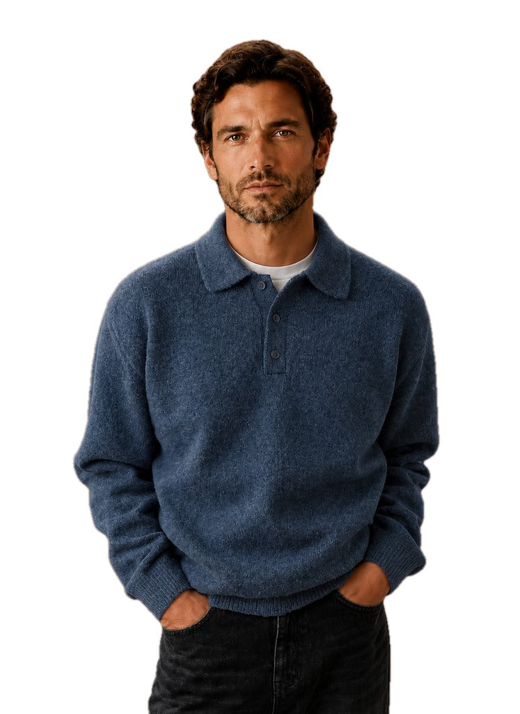Relaxed Fit Textured Knit Polo Sweater Set of 2 on white